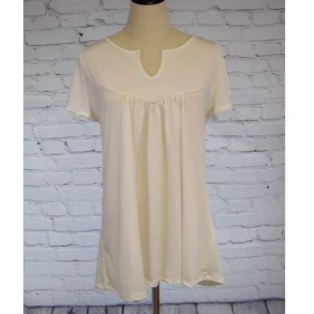 Knit Top with Notched Neckline - White - Small, Medium, XL